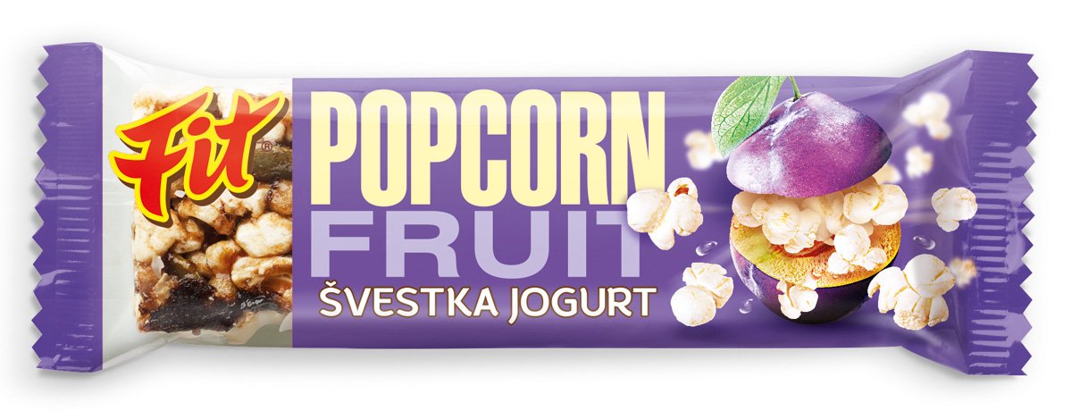 FIT POPCORN tyčinka se švestkami máčená v jogurtové polev